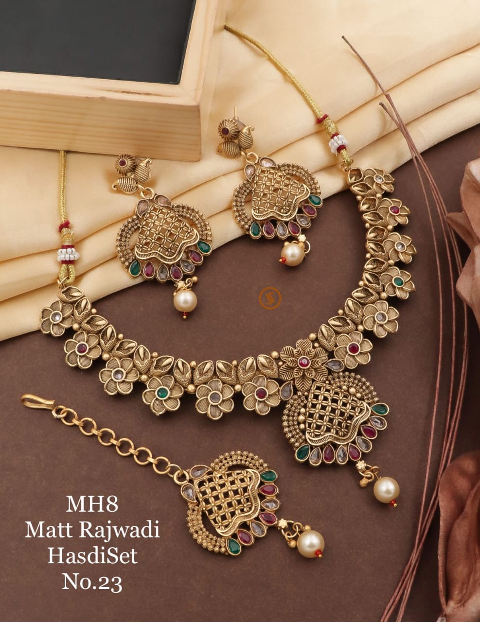 8 MH Golden Plated Matte Rajwadi Hasadi Set Wholesale Shop In Surat
